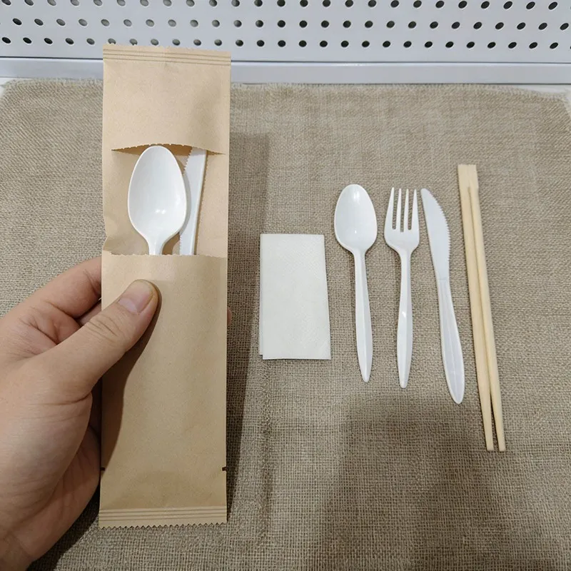 PP White Cutlery Set Knife Spoon Fork Napkin factory